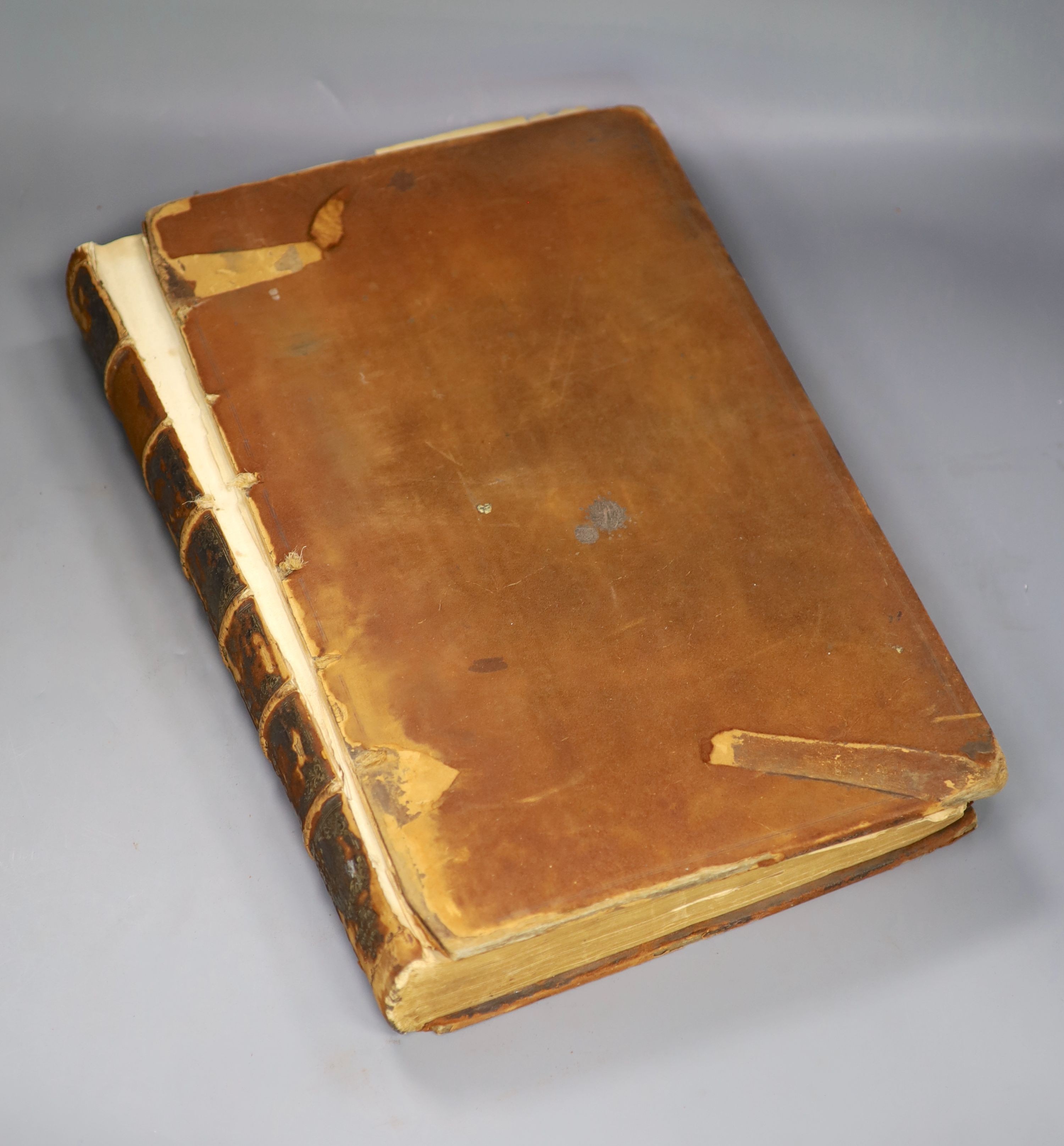 Hale, Thomas, Writer on Husbandry - A Compleat Body of Husbandry, 1st edition, folio, contemporary calf, front board and front fly leaves detached, worn, spine with loss, with frontis and 12 plates, 1 repaired, 1 folding